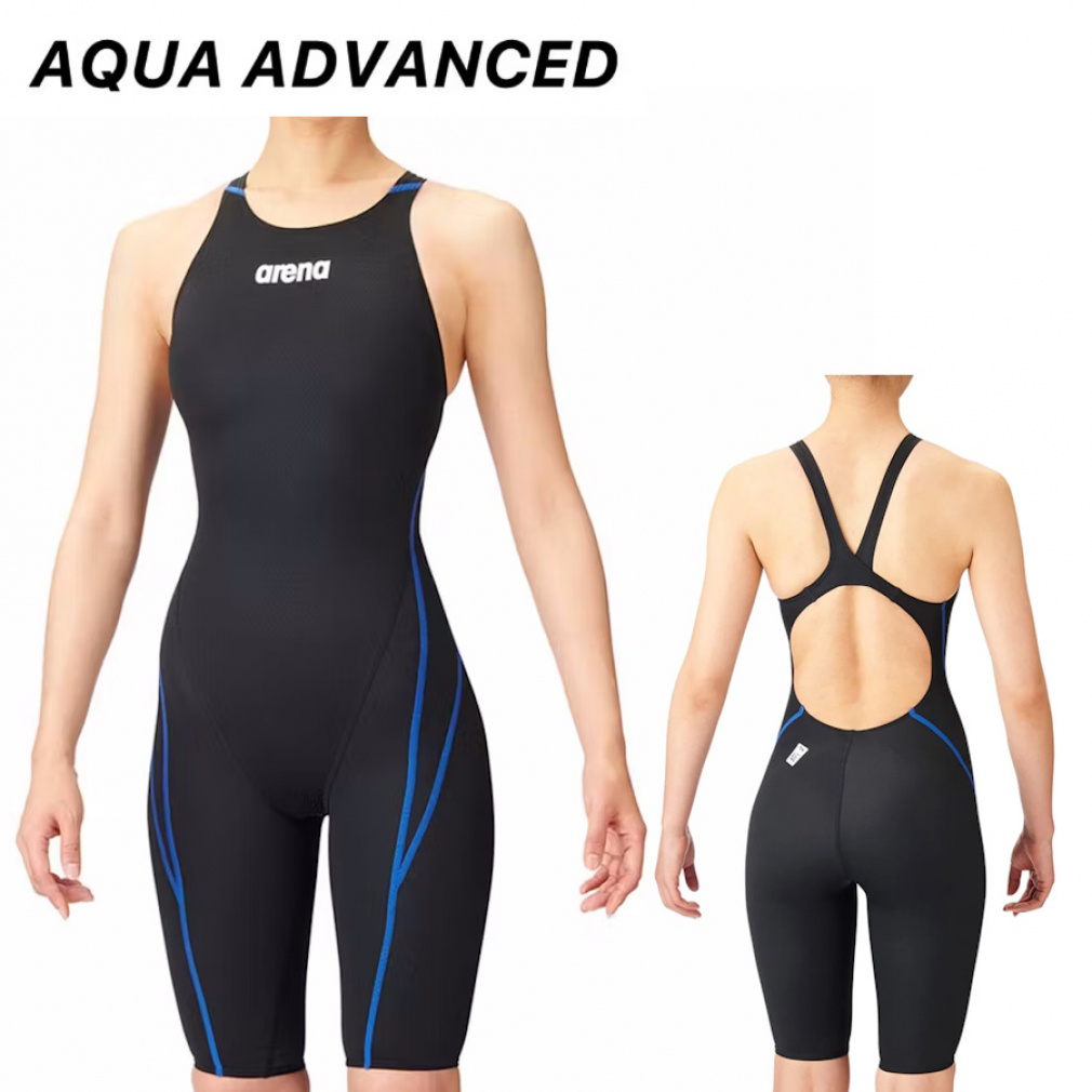 ハーフスパッツ（クロスバック）(ブラック×ブルー-S)