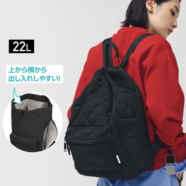 大きくひらくリュックサック キルティングBK(-)