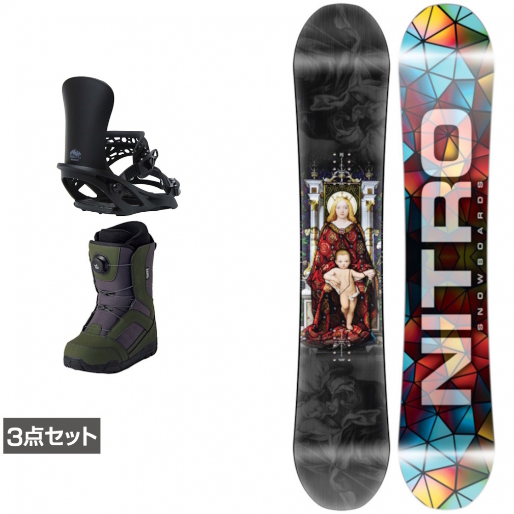 ナイトロ DEMAND LTD GULLWING ＆ アンリミット ＆ JAFFE ジャフィ カーキ 板＋ビンディング＋ブーツセット 3点セット(142cm-23.0cm)