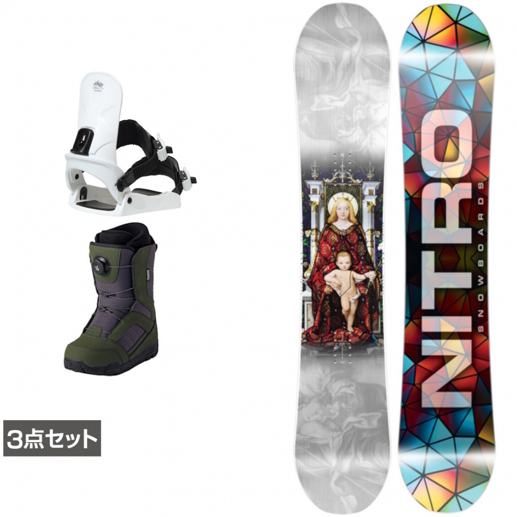 NITRO DEMAND LTD 3点セット　スノーボード ナイトロ DEMAND LTD CAM-OUT ＆ CAUSE ＆ JAFFE カーキ 板＋