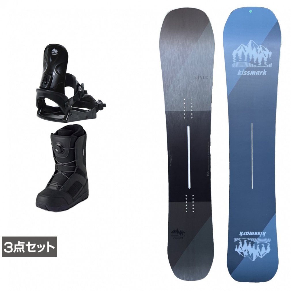 KISSMARK スノボ バインディング MLサイズ リーシュ付き キスマーク STYLE ＆ KM コーズ ＆ JAFFEブラック 板＋ビンディング＋