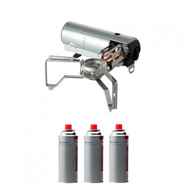 HOME＆CAMP バーナー シルバー ＆ ギガパワーガスCBブタン 3本 セット