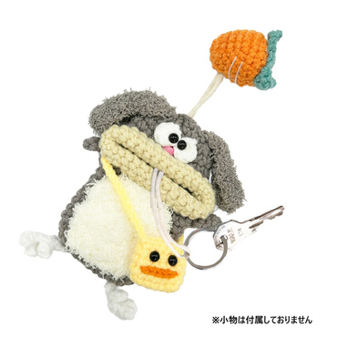 macaroni edge 毛糸キーケース ウサギ グレー