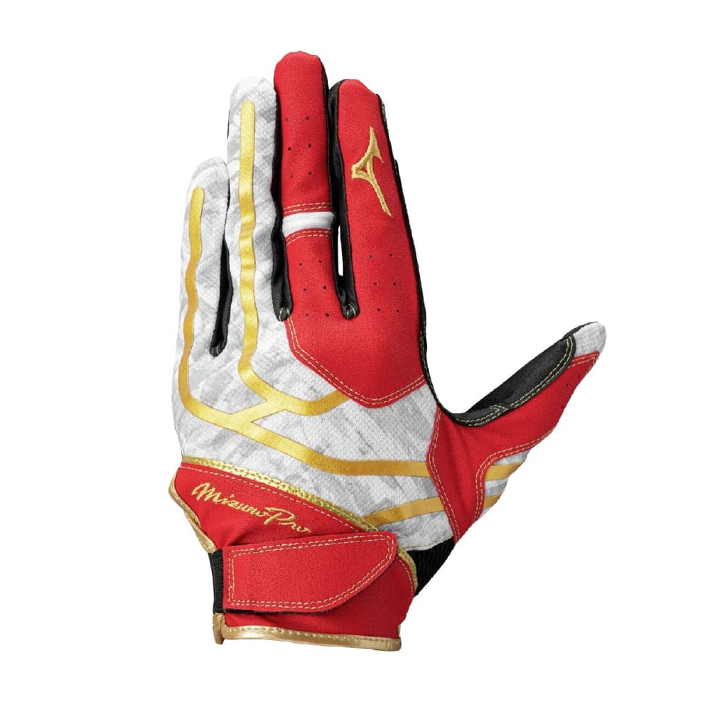 【ミズノプロ】守備手袋 パッド付 左手用(レッド×ゴールド-S)