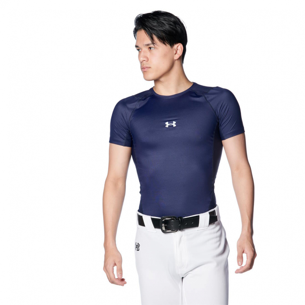 UAアイソチル コンプレッション ショートスリーブ クルーネック シャツ(ネイビー-S　メンズ)