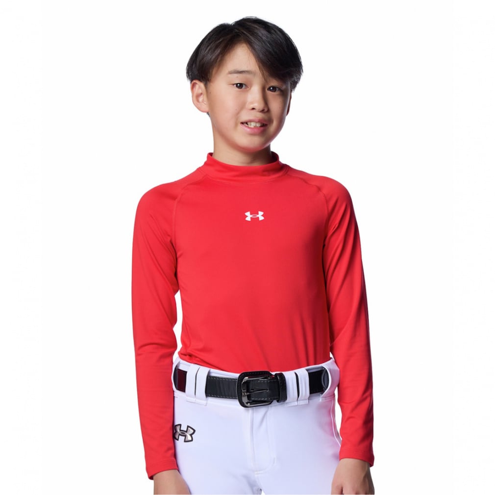 UAヒートギア コンフォート フィッティド ロングスリーブ モックネック シャツ(レッド-140cm)