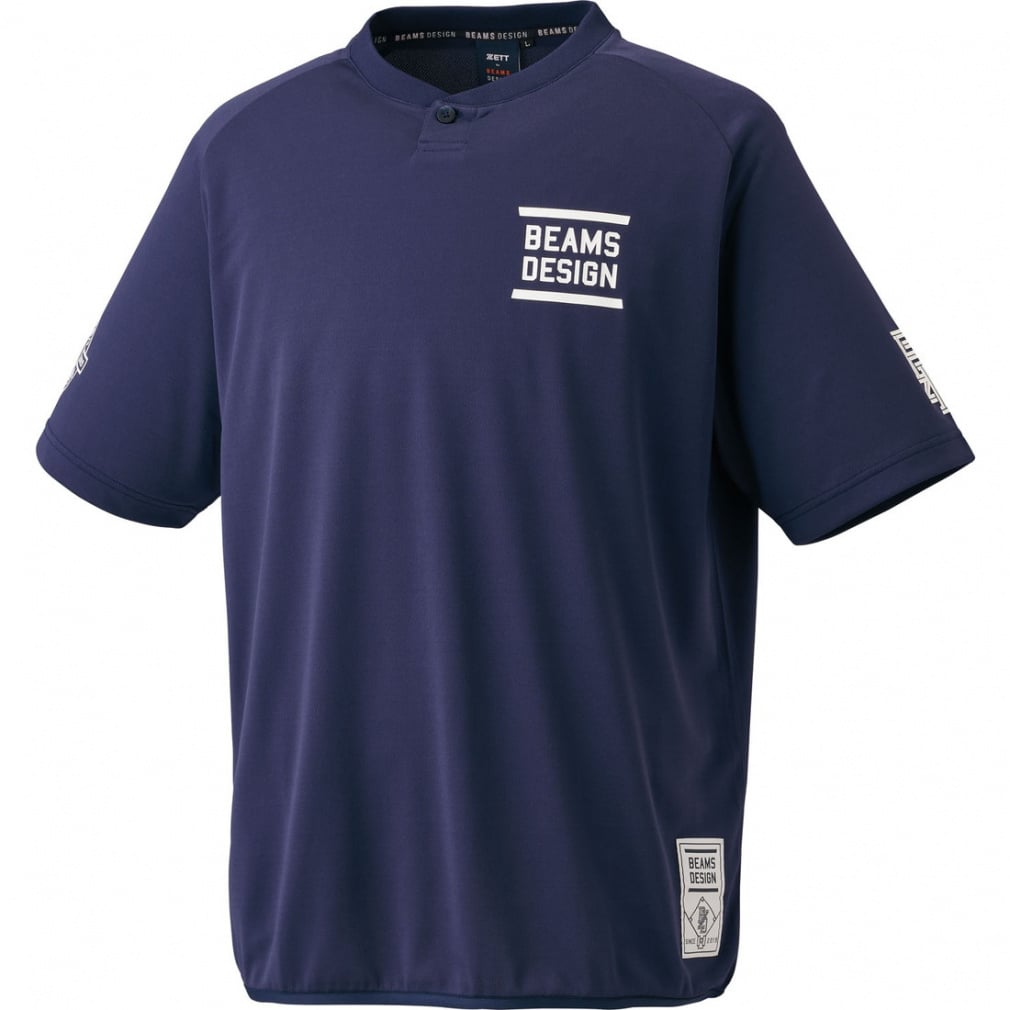 ZETT by BEAMS DESIGN ヘンリーネックレイヤーシャツ(ネイビー-3XL)