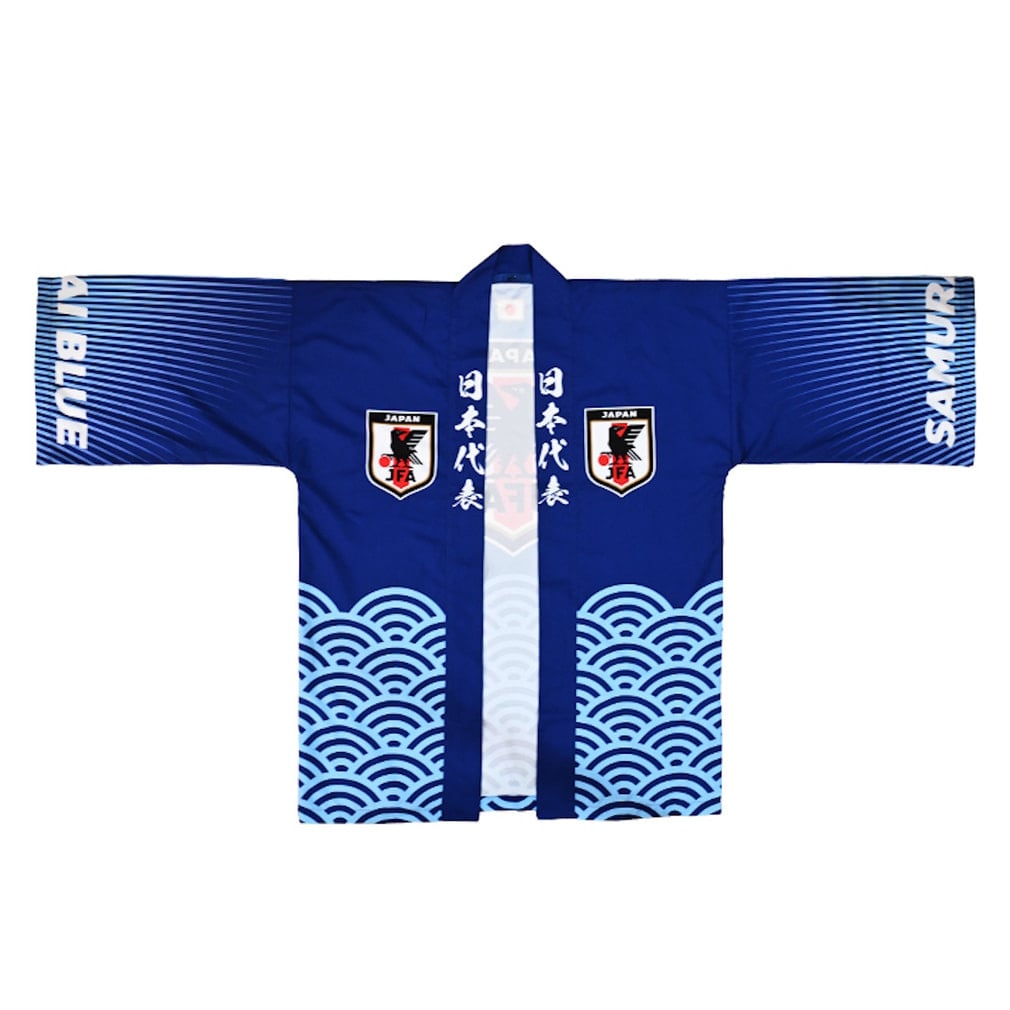 JAL  法被 ファーストクラス ノベルティです。  フリーサイズ 青色 ジェイエフエー サッカー ライセンスシャツ サッカー日本代表 法被 JO