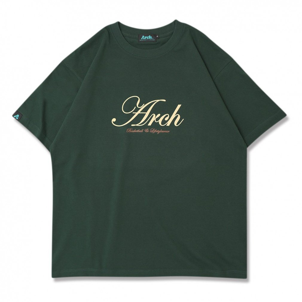 アーチ メンズ レディス バスケットボール 半袖Tシャツ cursive logo flocky tee T124 Arch