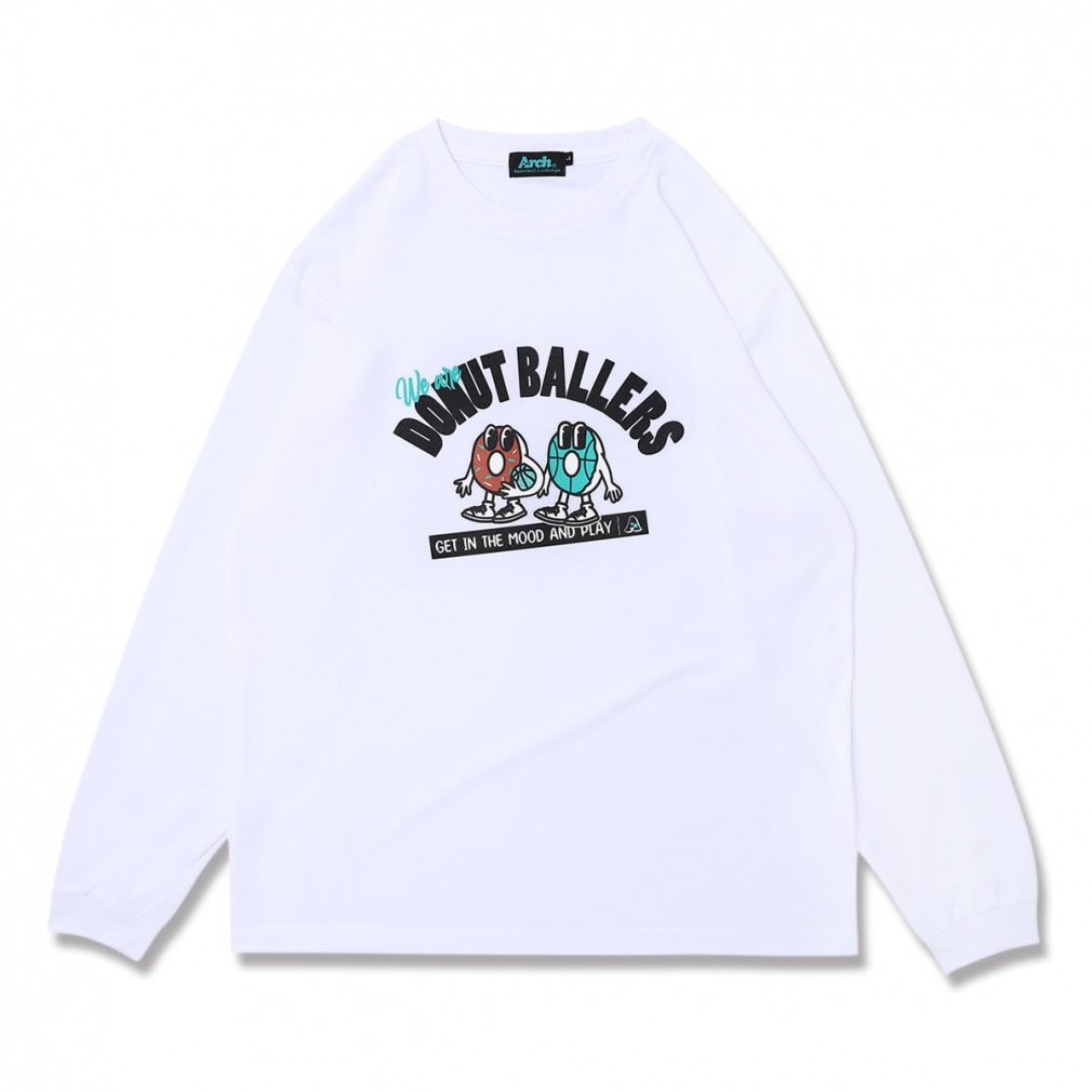アーチ メンズ レディス バスケットボール 長袖Tシャツ donut ballers L/S tee DRY T324 ドライTシャツ ロングスリーブTシャツ Arch