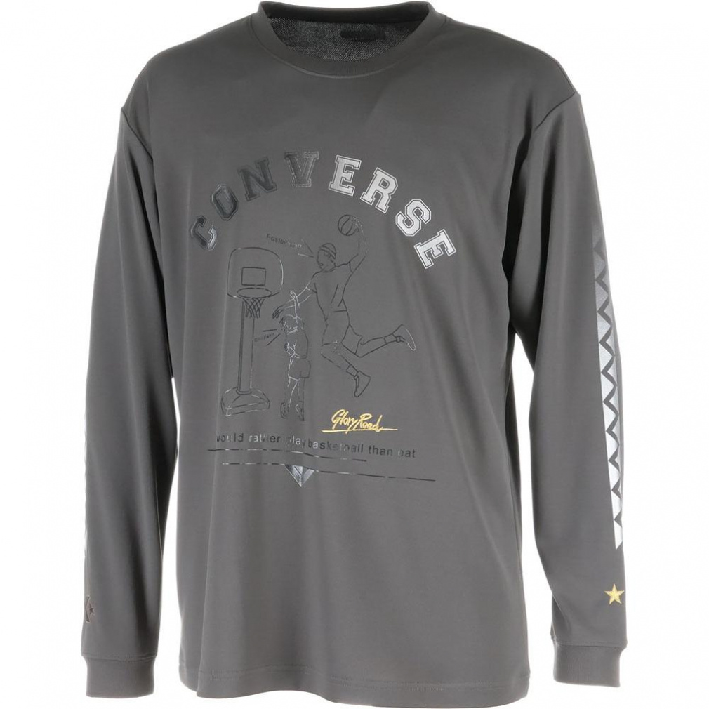 ゴールドシリーズプリントロングスリーブシャツ(チャコールグレー-S)