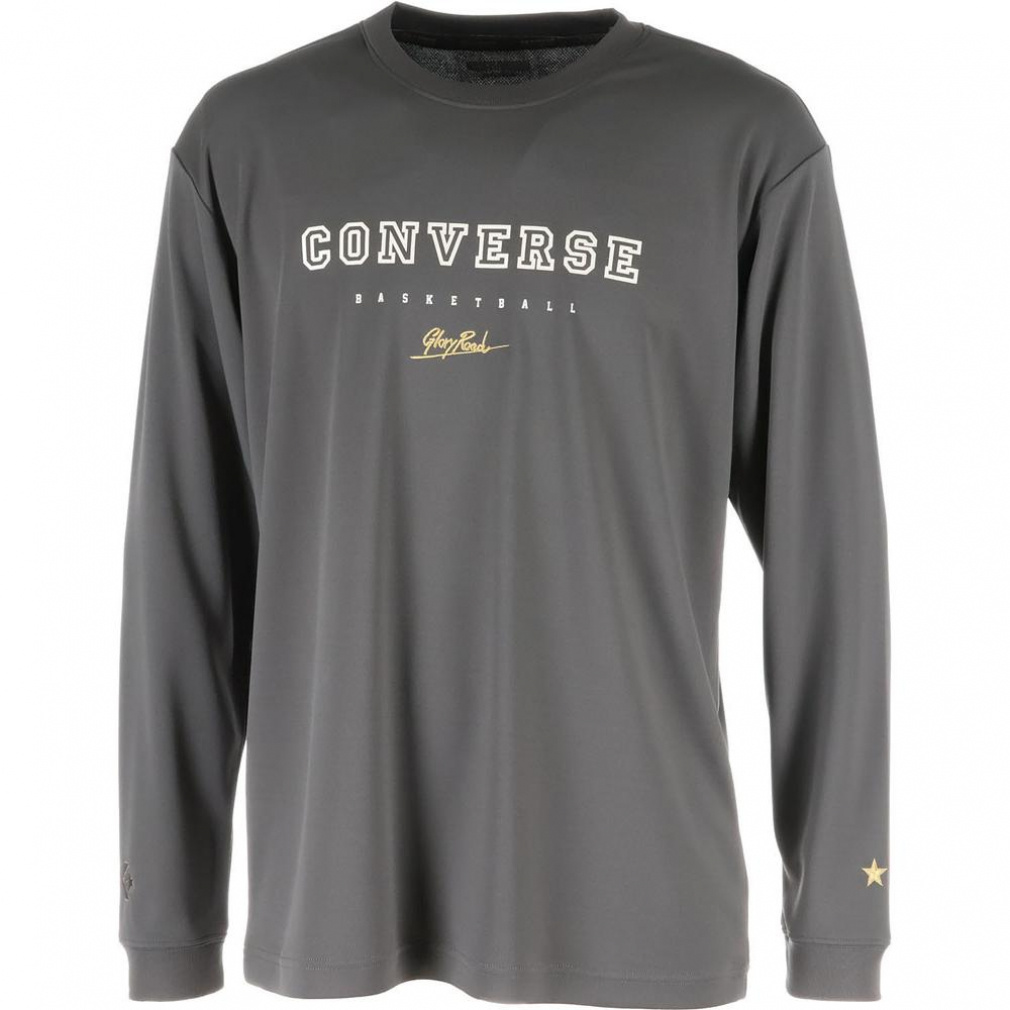 ゴールドシリーズプリントロングスリーブシャツ(チャコールグレー-S)