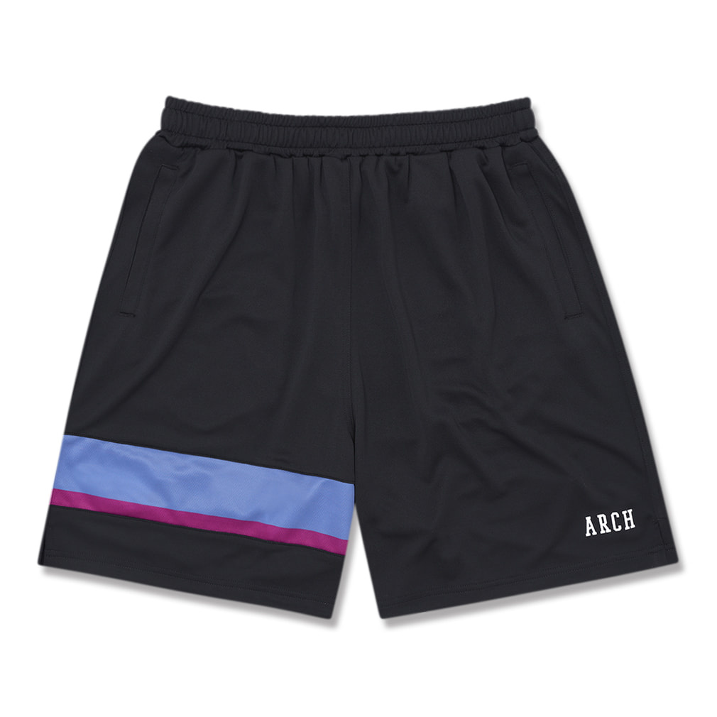Arch one side paneled shorts(ブラック×サックスブルー-S)