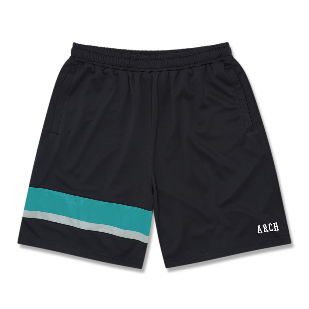 Arch one side paneled shorts(ブラック×ブルー-S)