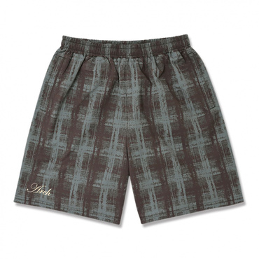 cursive logo plaid shorts(ダークブラウン×グレー-S　ユニセックス)