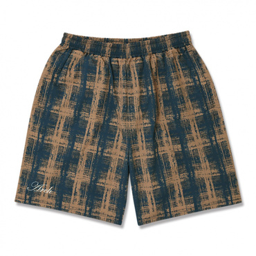 cursive logo plaid shorts(ネイビー-S　ユニセックス)