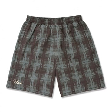 cursive logo plaid shorts