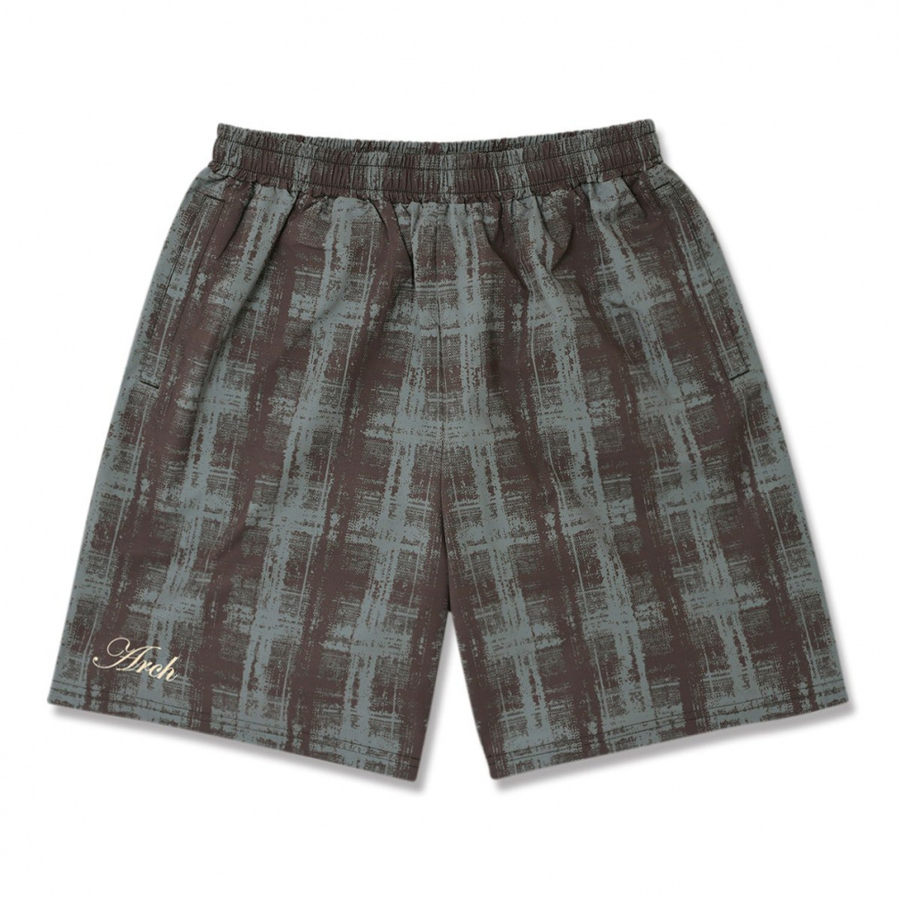cursive logo plaid shorts