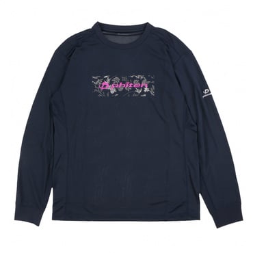 RAKUシャツ 長袖 ボタニカルデザイン(ネイビー×マゼンダ-S　ユニセックス)