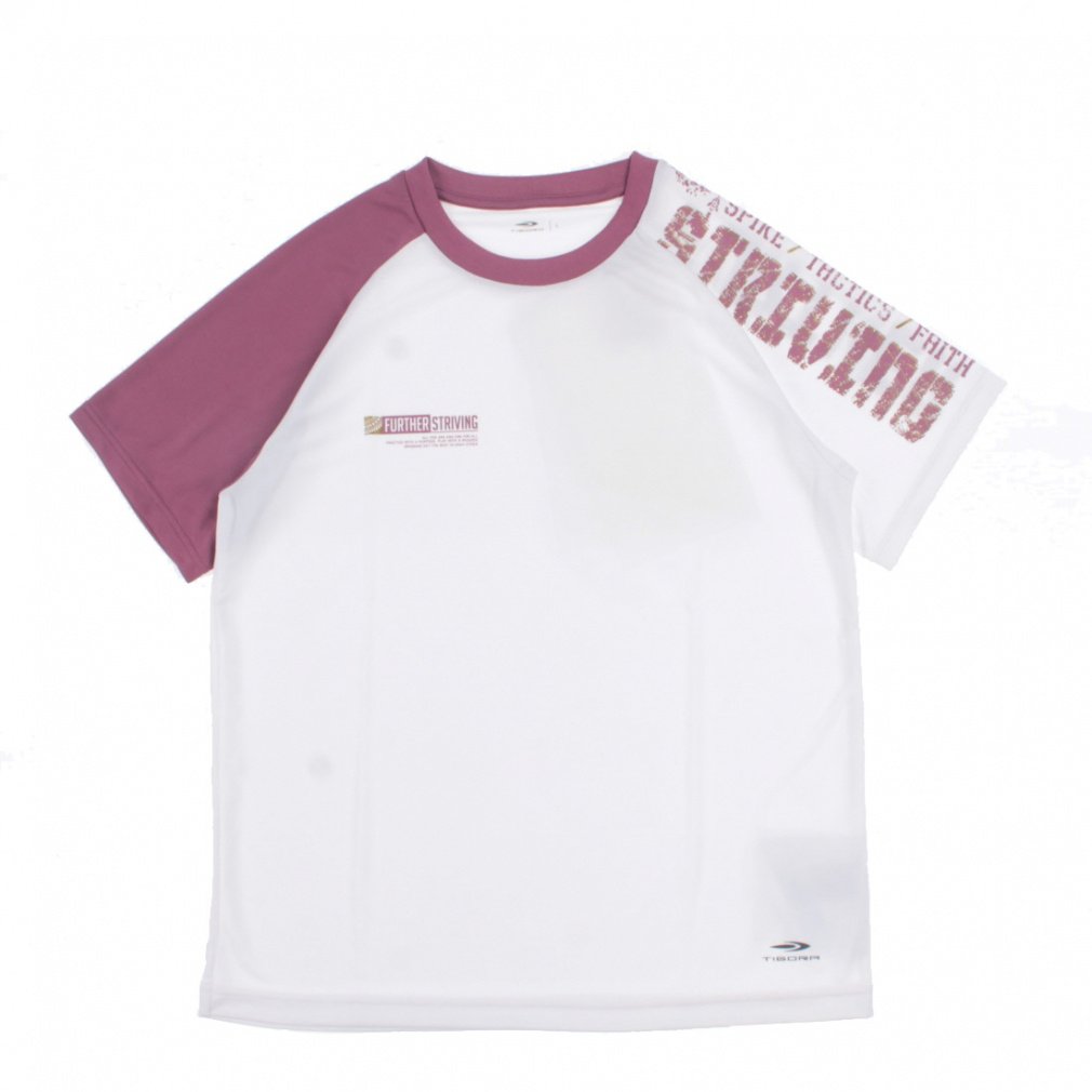 グラフィックTシャツ 吸水速乾/接触冷感/UVカット(ホワイト×グレッシュピンク-S)