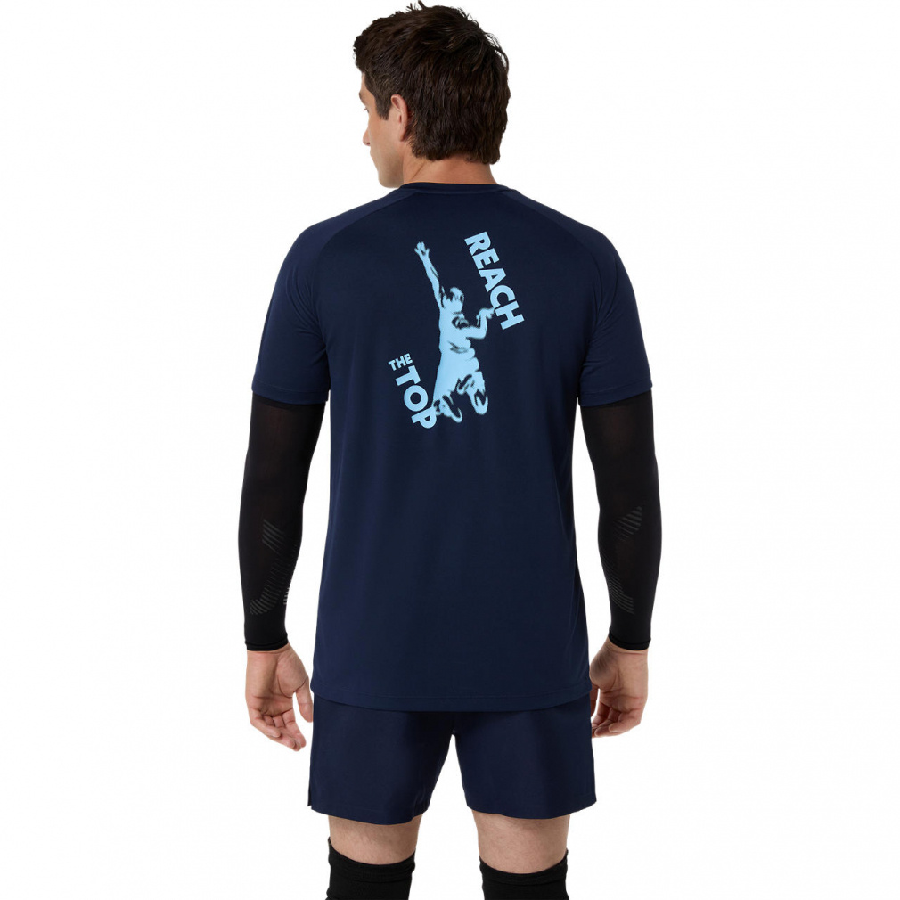 アシックス 日本代表 半袖ジャケット ネイビー アシックス メンズ レディス バレーボール 半袖Tシャツ プラクティス