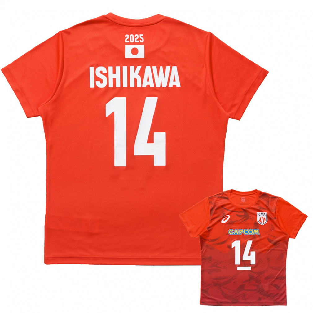 アシックス メンズ レディス バレーボール 半袖Tシャツ 2025年 バレーボール男子日本代表 応援Tシャツ 14 石川選手 25 JVA SUPPORTER TEE 2053A286 asics