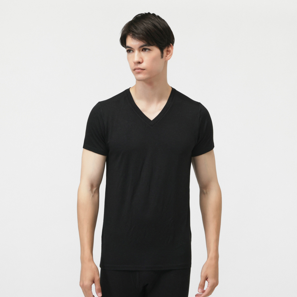 iHEAT +5℃インナー Vネック半袖インナー(ブラック-S)