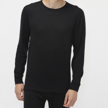 iHEAT インナー メリノウール100％ クルーネック長袖(ブラック-M)