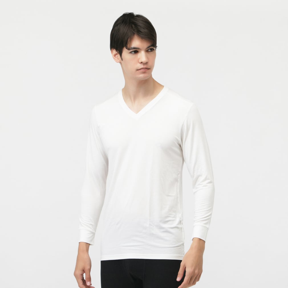 iHEAT +5℃インナー Vネック長袖インナー(オフホワイト-S)