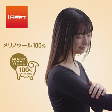 iHEAT インナー メリノウール100％ レディス Uネック長袖