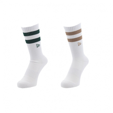 SOCKS CREW 2PAIRS EMB WHI GRN BEI