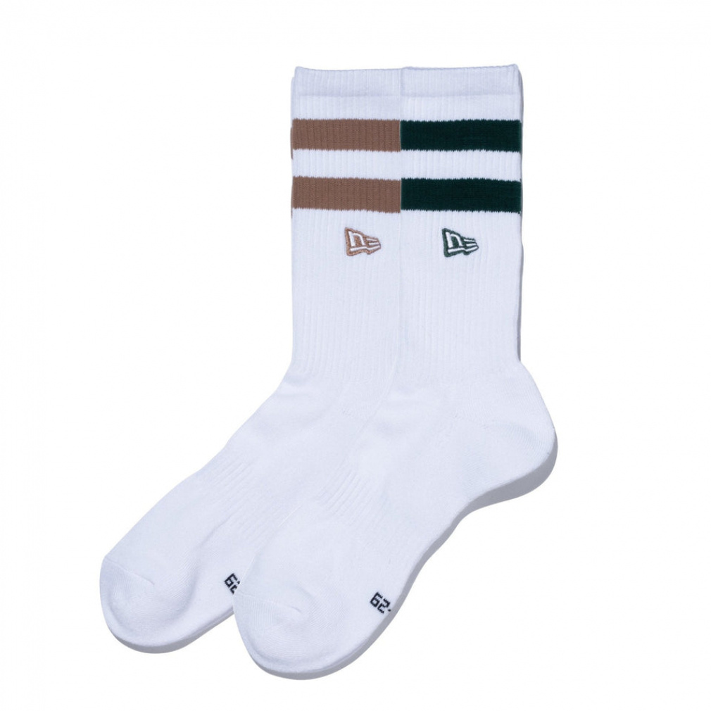 SOCKS CREW 2P EMB WHI GRN BEI 25J(ホワイト×カーキ-25-27cm)