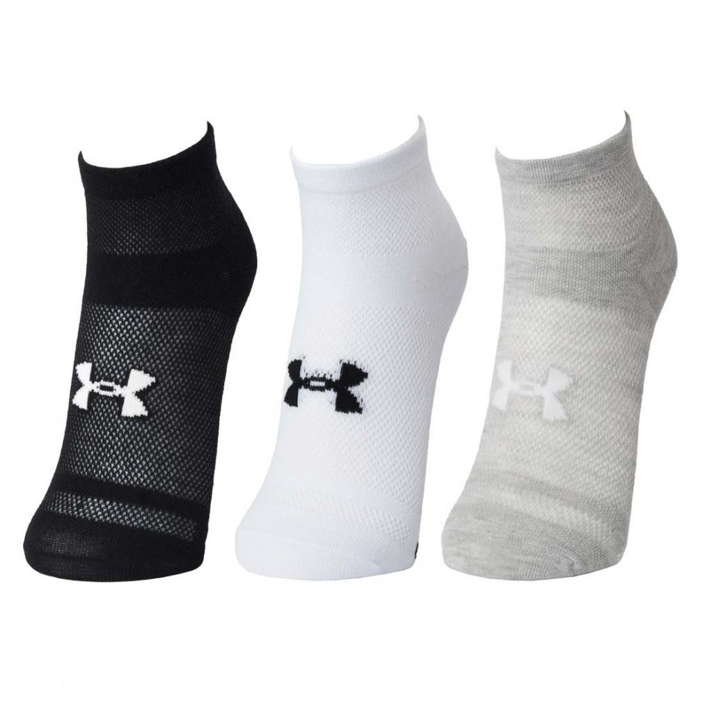UAエッセンシャル メッシュ クォーター ソックス 3足セット(ブラック×ホワイト-23-25cm)