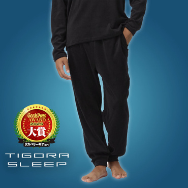 TIGORA SLEEP ユニセックスロングパンツ ベロア素材 一般医療機器 リカバリーウェア(ブラック-M)