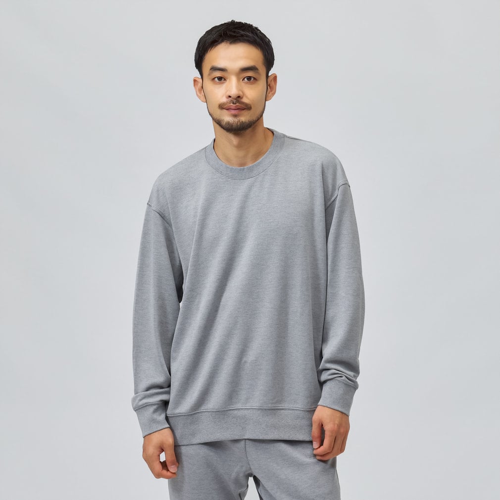 TIGORA メンズ 長袖 Vネック スポーツシャツ ライトグレー M リカバリーウェア 長袖Tシャツ スウェット素材 メンズ レディース
