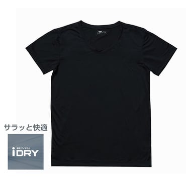 アイドライインナー クルーネック半袖(ブラック-L)