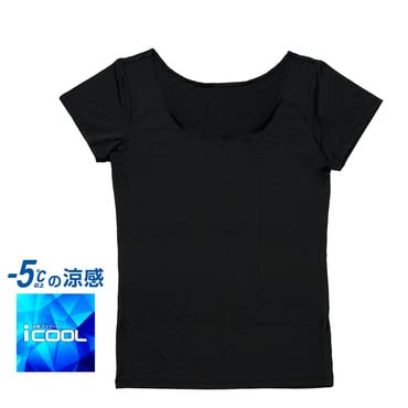 iCOOL アイクールインナー Uネック半袖Tシャツ(ブラック-L)