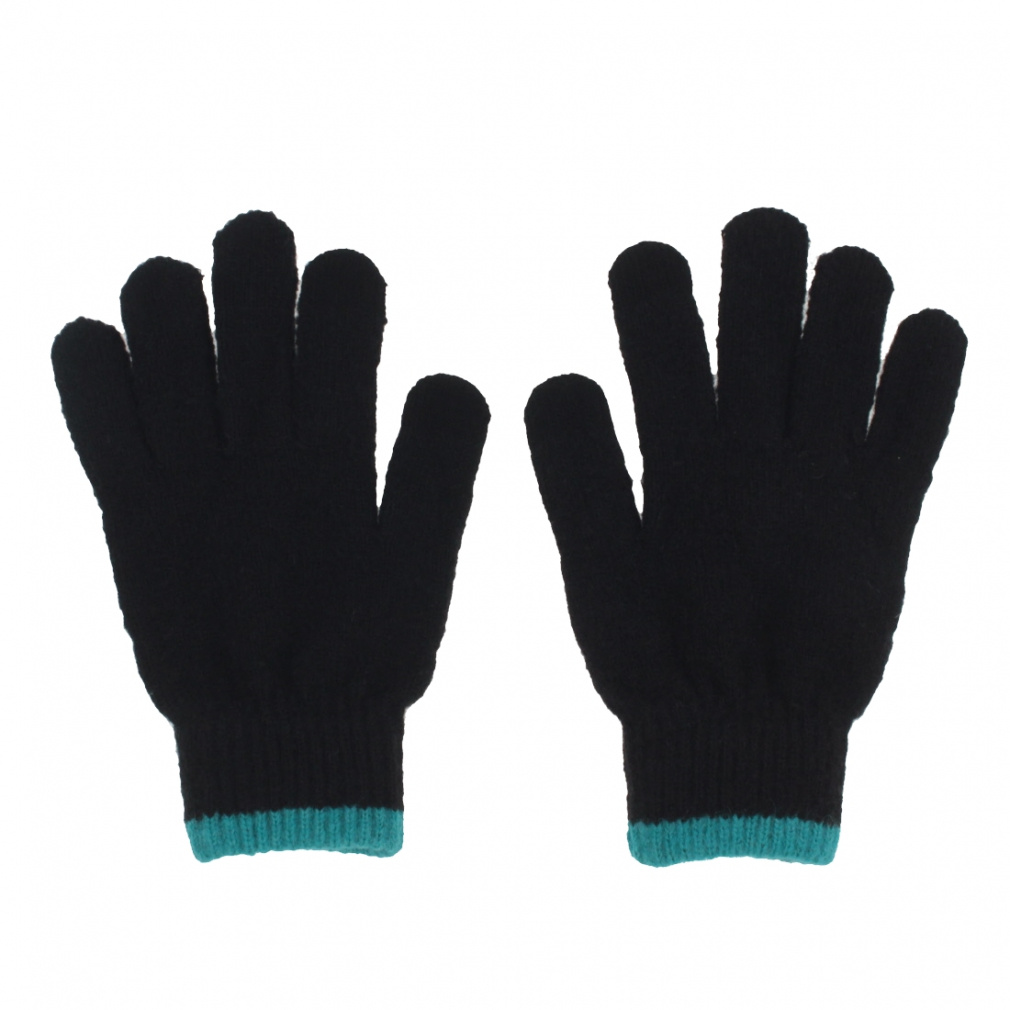 ニットグローブ ウール混(ブラック×ピーコックブルー-FREE)