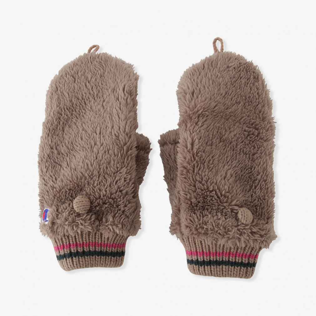 ボア指無しフードグローブ(グレー×ベージュ-FREE)