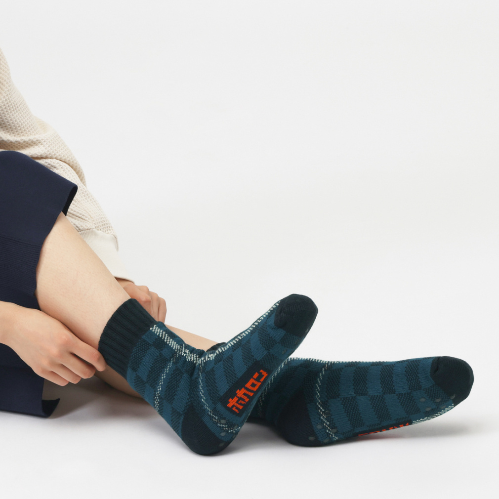 ホカロン エモい裏ボア チェック柄 クルー丈 HKL51019 69 レディース