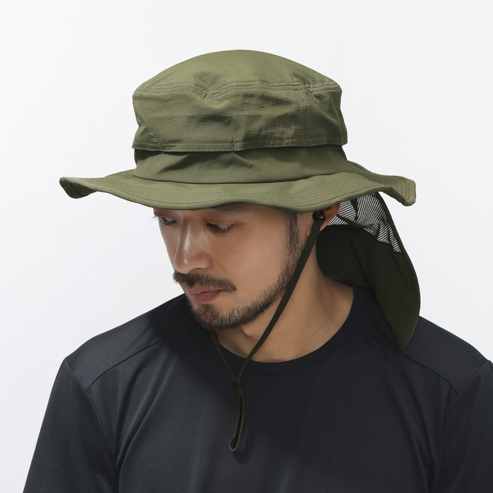 UPF50+タレ付きハット(カーキ-M)