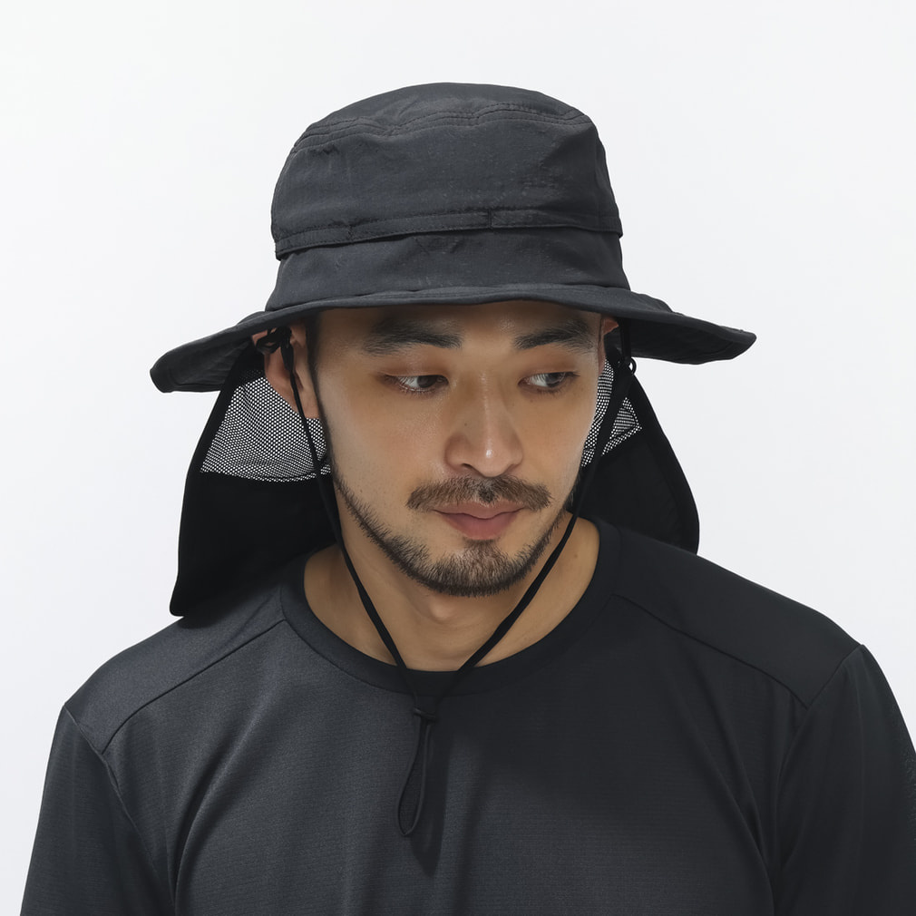 UPF50+タレ付きハット(ブラック-M)