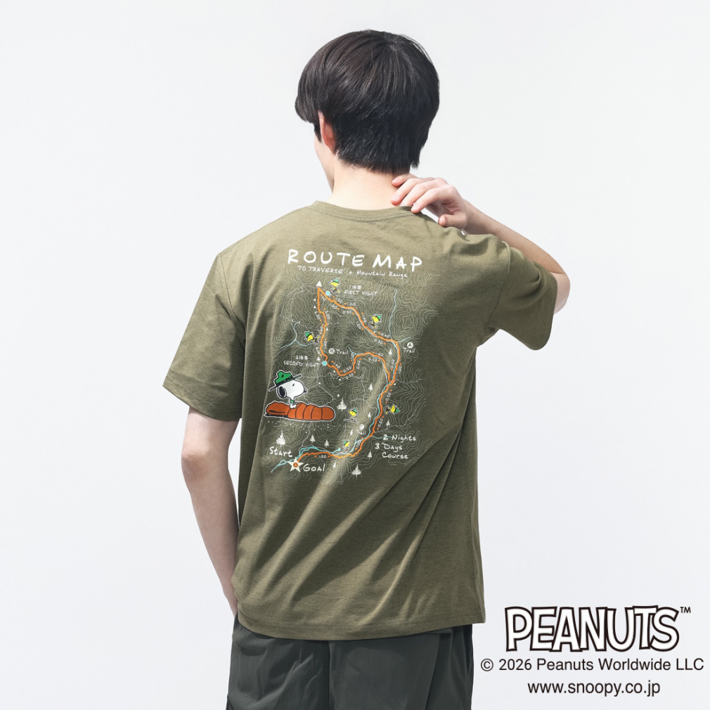 グラフィック半袖Tピーナッツ等高線MAP(カーキ-S)