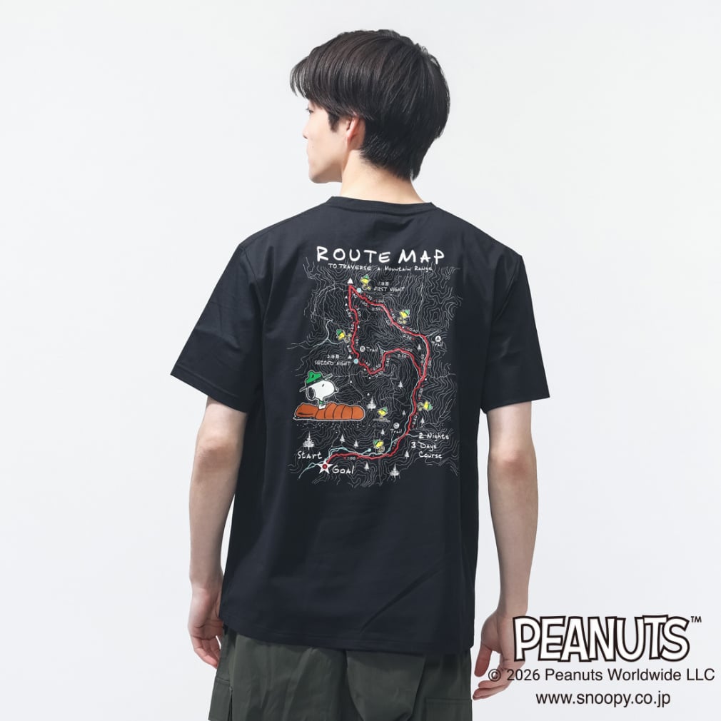グラフィック半袖Tピーナッツ等高線MAP(ブラック-S)