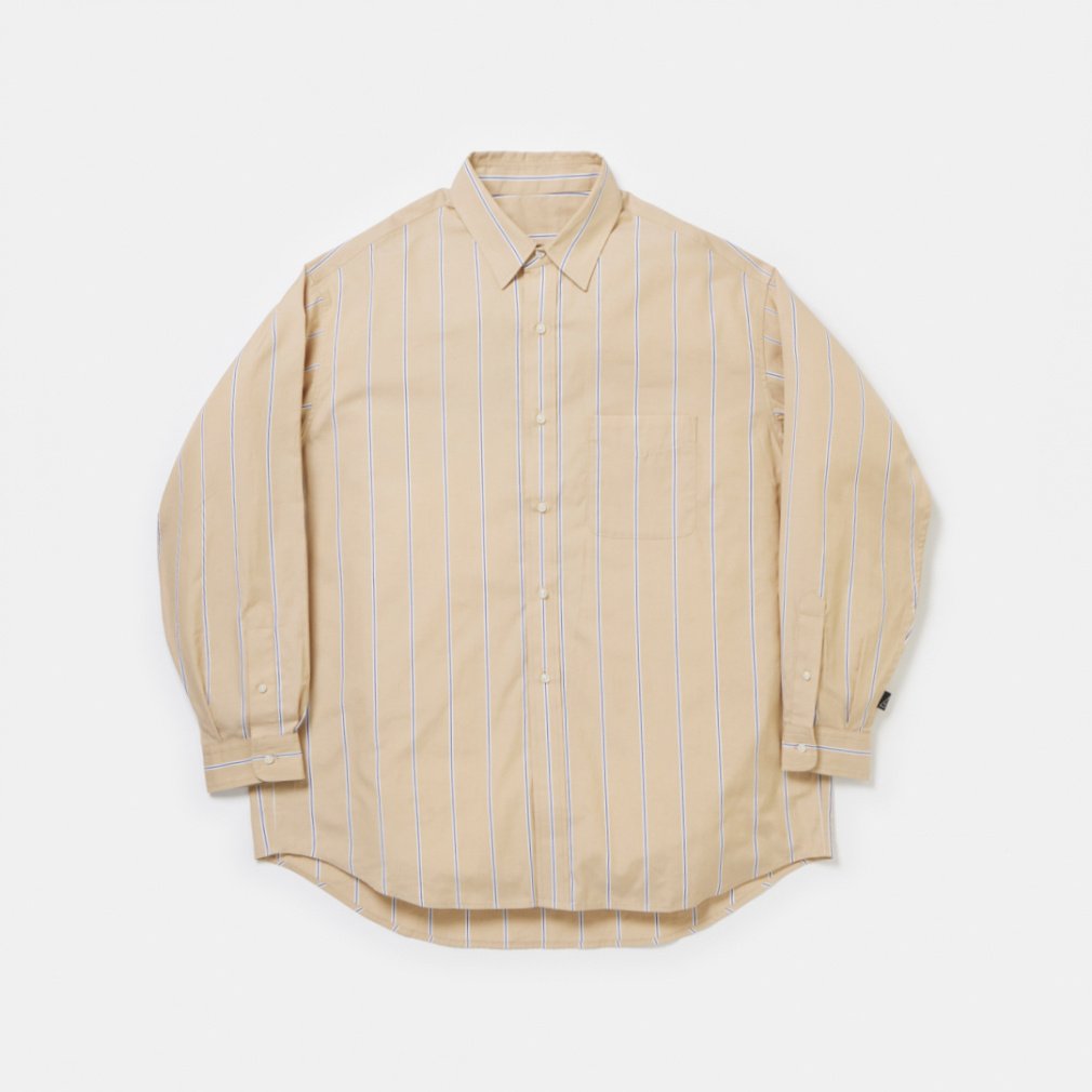 100/2ブロード ストライプシャツ(ベージュ-S)