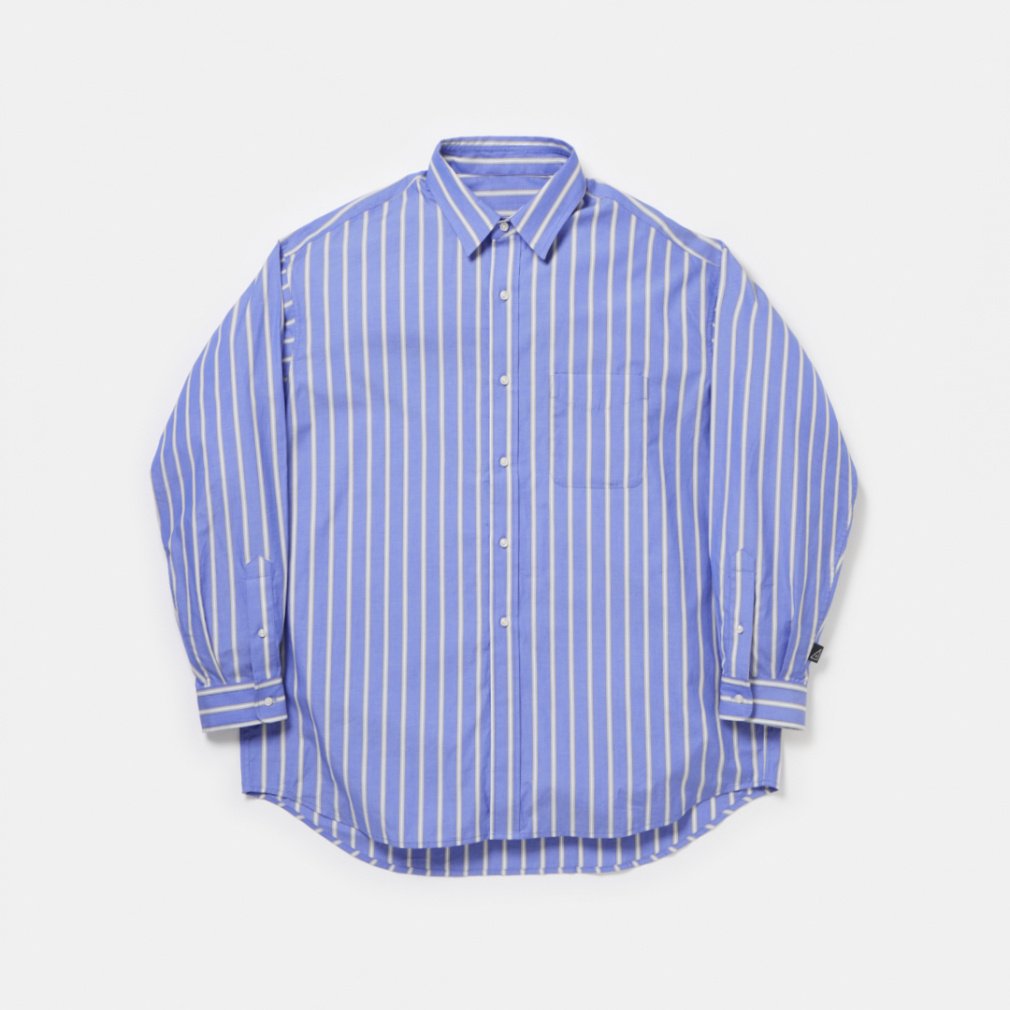 100/2ブロード ストライプシャツ(ブルー-S)