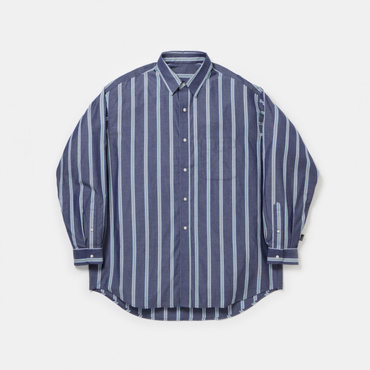 100/2ブロード ストライプシャツ(ネイビー-S)