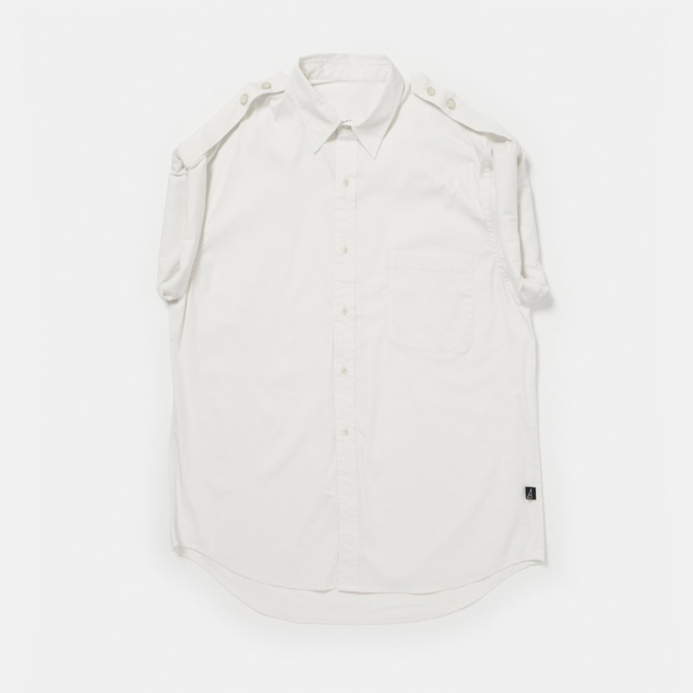 CNPuストレッチ エボーレットシャツ(ホワイト-S)
