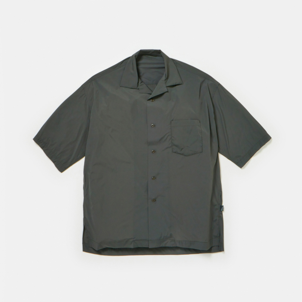 軽量ナイロン オープンカラーシャツ(カーキ-S)