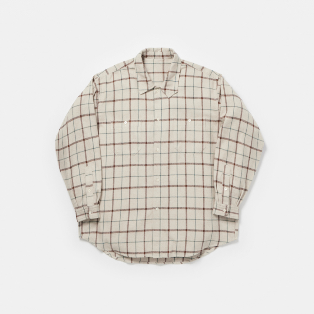 メランジネル フラップカラーシャツ(ベージュ-S)